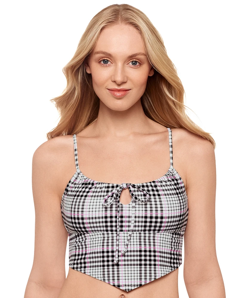 Salt + Cove Juniors' Plaid Tie-Front Tankini Top, Exclusively at Macy's