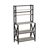 Slickblue Modern Metal and Wood Baker's Rack with Microwave Stand and Kitchen Shelving Unit for Storage