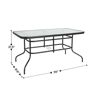 Emma+Oliver Seven Piece Patio Table Set With Metal Tempered Glass Top And 6 Flex Comfort Stacking Chairs