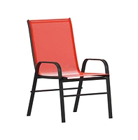 Emma+Oliver Seven Piece Patio Table Set With Metal Table With Tempered Glass Top And 6 Flex Comfort Stacking Chairs