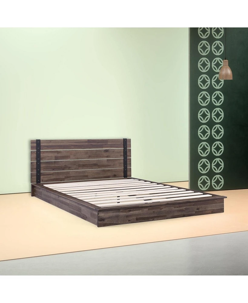 Slickblue Farmhouse Wood Industrial Low Profile Platform Bed Frame