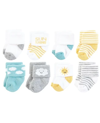 Hudson Baby Baby Boys Hudson Cotton Rich Newborn and Terry Socks, Sunshine And Clouds, 0-6 Months