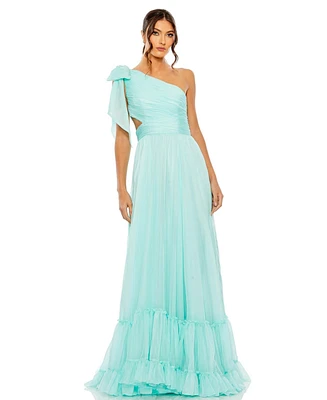 Mac Duggal Women's Tiered One Shoulder Ruched Gown