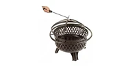 Slickblue 30-inch Black Steel Outdoor Fire Pit Grill with Screen and Poker