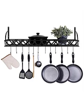 Slickblue Metal Rectangular Wall Mounted Kitchen Pot Rack with 12 Hanging Hooks