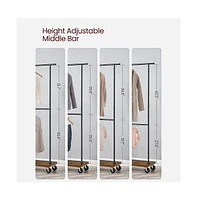 Slickblue Industrial Style Clothing Garment Rack with Double Hanging Bars on Wheels Durable and Stylish