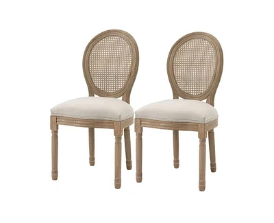 Slickblue Set of 2 Vintage Upholstered Armless Rattan Back Dining Chairs