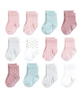 Hudson Baby Girls Cotton Rich Newborn and Terry Socks, Soft Dots, 12-24 Months