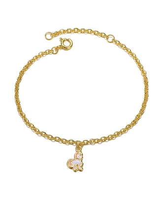 GiGiGirl 14k Gold Plated Pink & White Enamel Unicorn Charm Bracelet