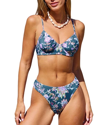 Cupshe Women's Vintage Throwback Sweetheart Bikini Top & Cheeky Bottoms Set