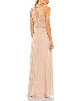 Mac Duggal Women's Chain Trim Keyhole Halter Neck A Line Gown