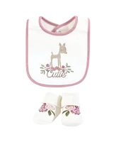 Hudson Baby Infant Girl Cotton Bib and Sock Set, Fawn Cutie, One Size