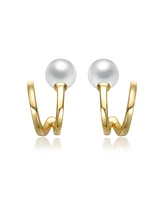 Genevive Sterling Silver 14K Gold Plated with White Freshwater Pearl Curved Earrings