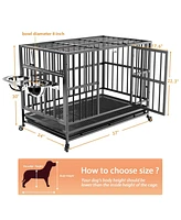 Lovmor Heavy Duty Dog Crate with Stainless Steel Bowls