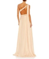 Mac Duggal Women's Float One Shoulder Open Back Flowy Gown