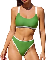 Cupshe Women's Serene Green Sport Bikini Top & High-Cut Bottoms Set