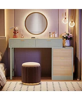 Tribesigns Makeup Vanity Desk with 5 Drawers, Modern Vanity Desk with Storage, Small Wood Dressing Table for Bedroom, Narrow Space (Without Mirror)