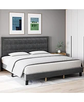 gaomon Platform Bed Frame with Upholstered Button Tufted Headboard, Metal Foundation with Wood Slats Support No Box Spring Needed for Bedroom