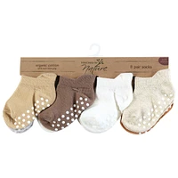 Touched by Nature Baby Boys Unisex Organic Cotton Socks with Non-Skid Gripper for Fall Resistance, Beige Neutral
