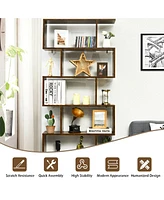Gymax 2 Pcs 6 Tier S-Shaped Bookshelf Storage Display Bookcase Z-Shelf Coffee