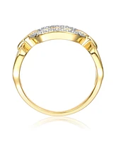 Rachel Glauber 14k Yellow Gold Plated with Cubic Zirconia Pave Triple Chain Link Ring