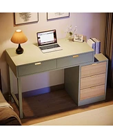 Tribesigns Computer Desk with 5 Drawers, Reversible Small Writing Desk with Storage, Modern Wooden Study Table Office Workstation for Home Office, Sma