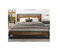 Slickblue Modern Farmhouse Platform Bed Frame with Wood Panel Headboard Footboard