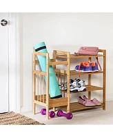 Slickblue 2-Shelf Entryway Shoe Rack Bench - Storage Bench with Seating for Hallway