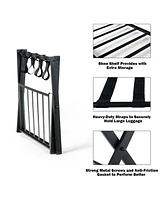 Gouun Set of 2 Folding Metal Luggage Racks with Storage Shelf and Non-Slip Feet