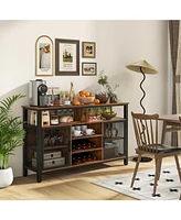 Gouun 55-Inch Buffet Sideboard with 8-Bottle Wine Racks and Glass Holders