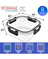 Sorbus 16 Piece Square (1100ml/ 37oz/ 4.6cups) Glass Meal Prep Containers with Airtight Lids