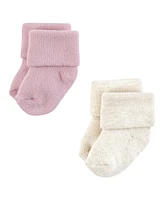 Hudson Baby Boys Unisex Cotton Rich Newborn and Terry Socks, Mauve Neutral, 0-6 Months