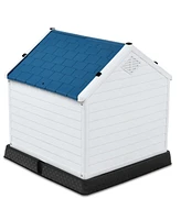 Slickblue Medium size Dog House Outdoor White Blue Plastic with Elevated Floor