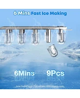 Jinjunye Ice Maker Countertop 34lbs/Day, 9 Ice Cubes in 6 Mins, Self-Cleaning Portable Ice Makers 2 Size Bullet Cube