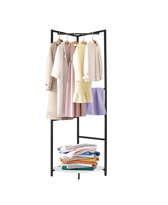 Unho Space-saving Corner Coat Rack: Hall Tree Freestanding Clothes Stand for Living Room Bedroom