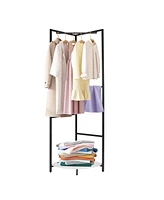 Unho Space-saving Corner Coat Rack: Hall Tree Freestanding Clothes Stand for Living Room Bedroom