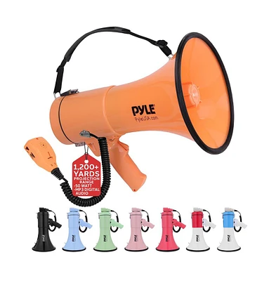 Pyle 50-Watt Portable Megaphone with Siren, MP3 Input, Automatic Siren, Shoulder Strap, Lightweight