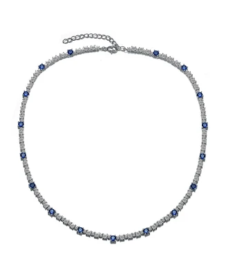 White Gold Plated Sparkling Blue Cubic Zirconia Tennis Chain Necklace