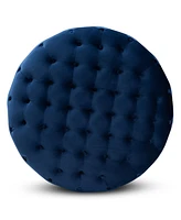 Baxton Studio Sasha Glam and Luxe Royal Blue Velvet Fabric Upholstered Gold Finished Round Cocktail Ottoman