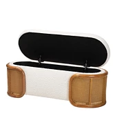 Baxton Studio Basira Japandi Cream Boucle Fabric Storage Bench with Woven Rattan