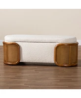 Baxton Studio Basira Japandi Cream Boucle Fabric Storage Bench with Woven Rattan