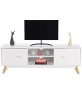 Slickblue Modern Mid-Century Style White Tv Stand with Wood Legs for Stylish Tv Storage