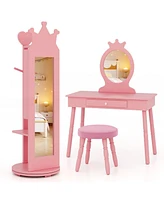 Gouun Free-Standing Full Length Mirror Kids Jewelry Armoire Cabinet