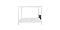 Slickblue Metal Canopy Bed Frame with Grey Fabric Upholstered Headboard