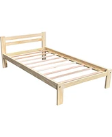 Slickblue Unfinished Solid Pine Wood Platform Bed Frame with Slatted Headboard