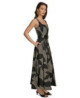 Donna Karan New York Women's Printed Square-Neck Belted Dress