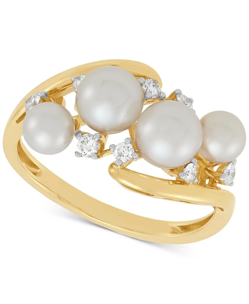 Honora Cultured Ming Pearl (4-6mm) & Diamond (1/5 ct. t.w.) Swirl Ring in 10k Gold