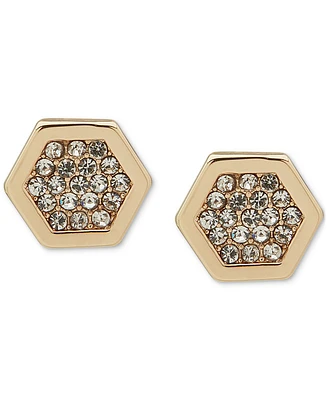 Dkny Gold-Tone Pave Crystal Hexagon Stud Earrings