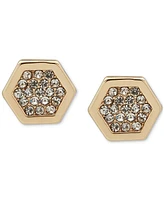 Dkny Gold-Tone Pave Crystal Hexagon Stud Earrings