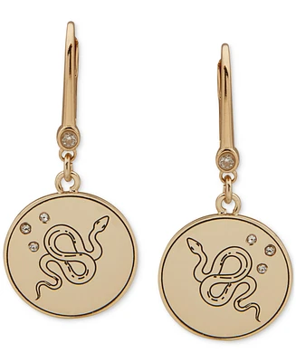 Dkny Gold-Tone Pave Snake Coin Drop Earrings